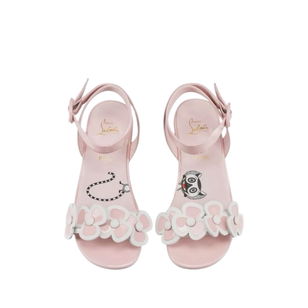 Christian Louboutin Pensatoi Light Pink Flower Leather Sandals Size 29/11‎